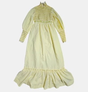 Vintage 1960s Handmade Smocked High Neck Prairie Dress XS/S Boho Cottagecore - Picture 1 of 10