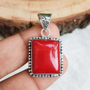 Fantastische Rote Koralle Edelstein 925 Sterlingsilber Handgemacht Anhänger S-40 - Bild 1 von 5