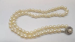 Vintage Akoya Solid White Gold 14K Cultured Natural Saltwater Pearl Necklace - Picture 1 of 6