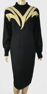 Vestido Lápiz Suéter Vintage Años 90 Betsy Lauren Dorado Metálico Cuentas L - Imagen 1 de 6
