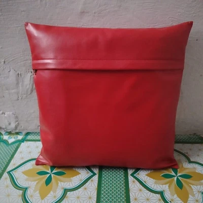 Red Leather Cushion Pillow Cover Pure Sheepskin Case Living Room & Bedroom - Image 1 of 4