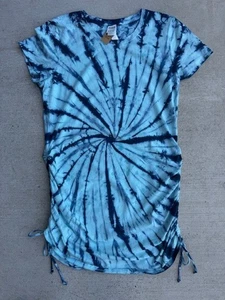 New Victoria’s Secret PINK Beach Dress Cover Up XXL 2XL Tie Dye Blue Ruched Side - Picture 1 of 11