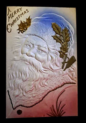 Santa Claus with Gold Holly ~Antique Airbrushed Christmas c1910 Postcard~k828 - Image 1 of 2