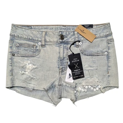 American Eagle Low Rise Micro Mini Jean Shorts Womens 6 Lace Indie Mall NWT $54 - Image 1 of 4