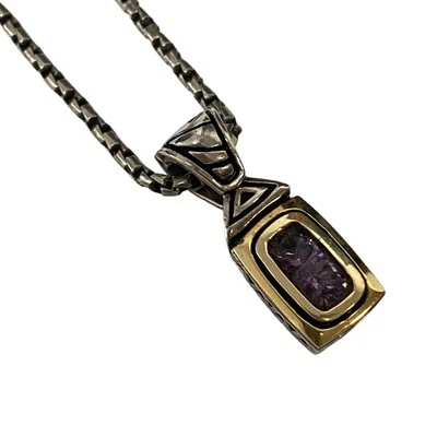 JOHN ATENCIO Colar Pingente de Prata Esterlina Ametista Ouro 18k Presente de Dia dos Pais - Imagem 1 de 4