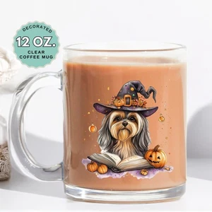 Yorkshire Terrier Halloween Coffee Mug, 12oz Clear Coffee Cup, Dog Lover Gift - Picture 1 of 2
