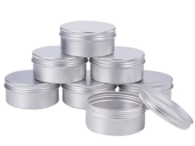Paquete de 10 latas redondas de aluminio de 5 oz 150 ml, tapa con tapa atornillada, contenedor de muestra vacío Foto 1 de 4