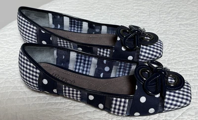 NWT J. Renee Womens Navy Gingham/Dot Ballet Flats Bow 8.5M Office Business - Image 1 of 4