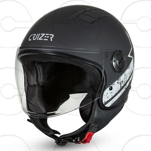 Cruizer Casco Jet Moto Scooter Omologato Nero Opaco Stella Bianca - Foto 1 di 4