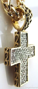 Gargantilla de cadena de cuerda pesada con colgante de cruz de dos tonos de 20" - Imagen 1 de 4
