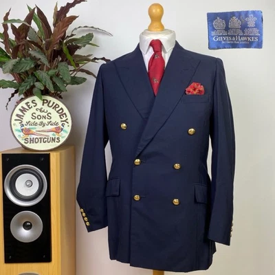 Gieves & Hawkes (38R) BESPOKE Double Breasted 1997 Button Military Blazer Jacket - Image 1 of 4