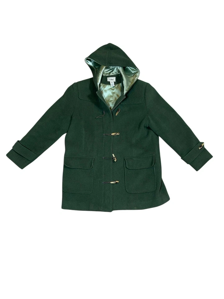 Vintage LL Bean Forest Green Wool Twill Wooden Toggle Hooded Duffle Coat - Image 1 of 4
