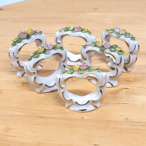 Serviettenhalter Ringe weiß Porzellan Blumen Gold 1 3/4" deutsch italienisch Chips - Bild 1 von 6