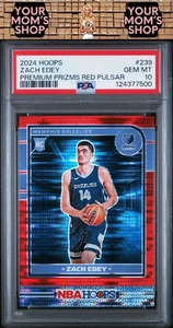 2024 Panini NBA Hoops #239 Zach Edey Premium Prizms Red Pulsar #/199 RC PSA 10 - Picture 1 of 2