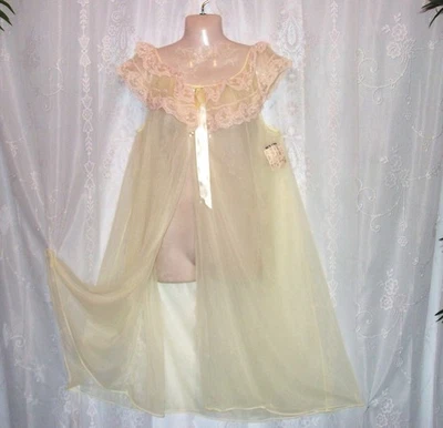 Med.N.W.T. 60's,Neon yellow,vintage babydoll peignoir,lace,ruffles,lingerie, - Image 1 of 4