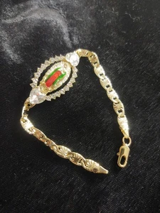 Rosary Bracelet Women Girls Virgin Mary Gold Plate Over  Stainless Steel 7" - Picture 1 of 5