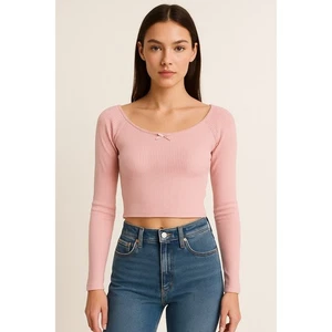 Camiseta acanalada rosa garaje manga larga bebé pequeña balletcore coqueta Y2K - Imagen 1 de 9