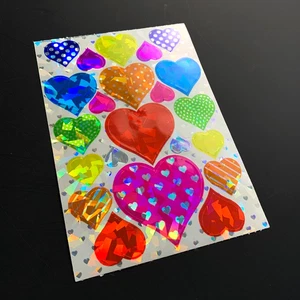 LARGE SANDYLION HEARTS RAINBOW CUTE Sticker Decal prism prismatic foil holo - Picture 1 of 5
