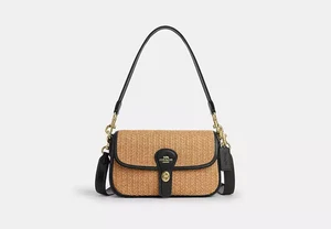 Coach Hadley Schultertasche CAL91 Toast/Schwarz 2-Wege Crossbody Stroh Leder - Bild 1 von 3