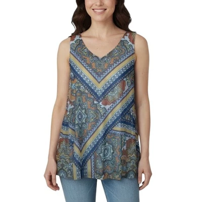 Camiseta sin mangas One World túnica pequeña mediana XL malla superpuesta azul naranja estrás arte Foto 1 de 4