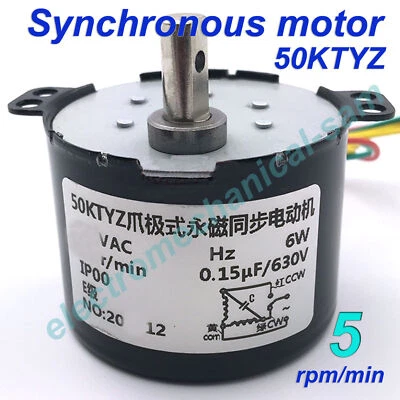 REELEER Synchronous Motor 50KTYZ AC 110V 120V 50/60Hz 1 2.5 5 to 100 110 rmp/m CW/CCW 6W