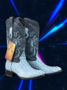 Western Horn Back Crocodile Boots (Baby Blue, 8.5US) made by CUADRA - Bild 1 von 8