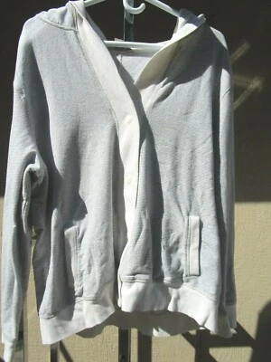 WHITE STAG WHITE AND GRAY STRIPED SNAP UP HOODED TEE SHIRT CARDIGAN SZ 2X - Image 1 of 4
