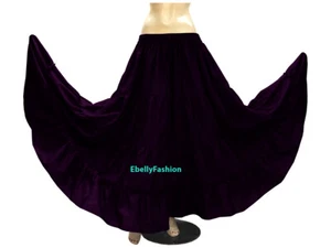 Purple - Cotton 4 Tier 6 Yard Skirt Maxi Belly Dance Gypsy Flamenco Tribal Jupe - Picture 1 of 35
