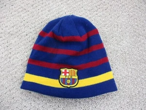FC Barcelona Beanie Cap One Size Blue Red Striped Knit Soccer Reversible Adult - Picture 1 of 10
