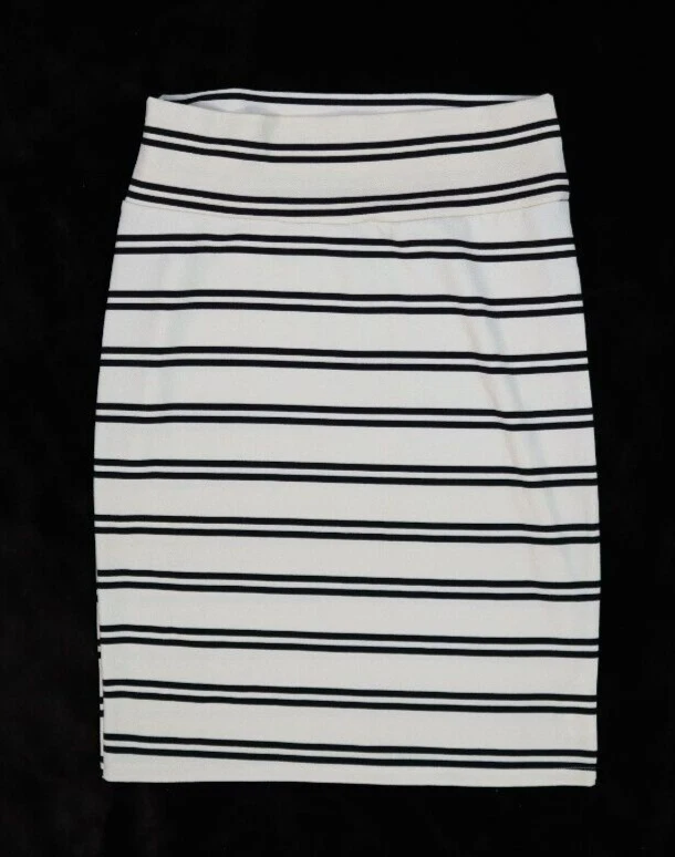 Falda lápiz elástica Lularoe crema negra rayas para mujer XL Foto 1 de 4