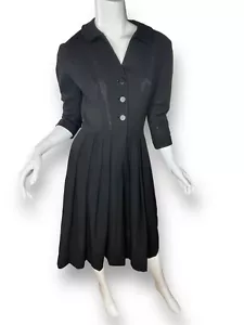 Vintage 1940's Leonard Arkin Black Wool Dress Gussets Pockets Historic - Picture 1 of 11