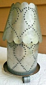 Vintage Primitive Country Style Hearts Punched Tin Votive Candle Holder w/ Shade