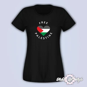 FREE PALESTINE GAZA FREEDOM Protest Heart T-Shirt Damen schwarz - Bild 1 von 1