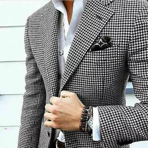 Men's Gray Houndstooth Sports Jacket Single Breasted Notch Lapel Casual New Coat - Picture 1 of 15