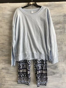 NEW! SLEEP CHIC Fleece 2-Piece Pajama Set, XL - Skyway Blue Fair Isle - Picture 1 of 7