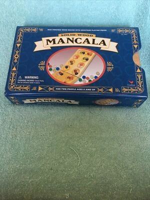Mancala Solid Wooden Board Game With Colored Gem Pieces Pre Owned - Image 1 of 4