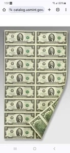 $2 Two Dollar Bill Uncut Currency Sheet of 16 Notes 2013 Fort Worth Texas  - Picture 1 of 1