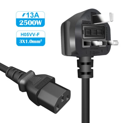 1.5M Power Cord UK Plug to IEC Cable PC Projector TV Monitor Mains Lead C13 - Image 1 of 4