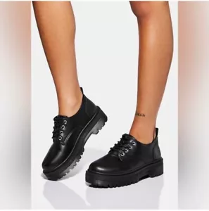 Qupid Black PU Oxford Lace Up Platforms Shoes New - Picture 1 of 7