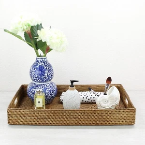 NEW Tight Woven Rectangle Rattan Tray for Luxury Homes- Extra Large, Honey Brown - Picture 1 of 5