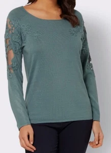 718018 Fair Lady by Witt Weiden Damen Pullover jade grün Glitzer NEU Gr. 36 - 38 - Bild 1 von 2