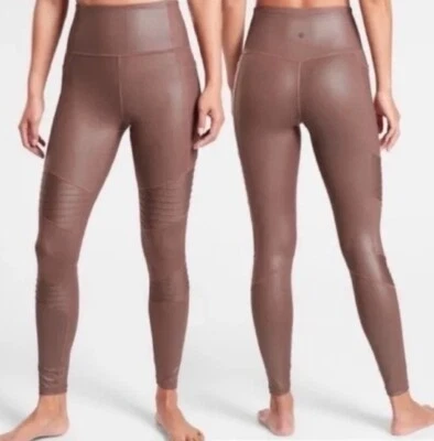 Leggings Athleta Shine Moto Bronce Marrón XS Tiro Alto Textura Bolsillos Cobre Foto 1 de 4