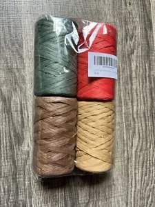 Paquete de 4 Cinta de Rafia Regalos de Navidad Artesanía Rojo Verde Tostado NUEVO - Imagen 1 de 5