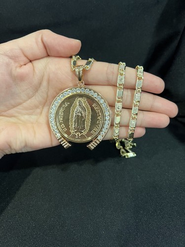 PIASTRA ORO uomo Vergine Vergine ferro di cavallo zirconi ciondolo centenario e catena Valentino