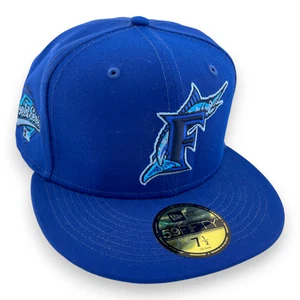 Cappello New Era Florida Marlins 1997 World Series toppa laterale blu artico UV 59FIFTY - Foto 1 di 7