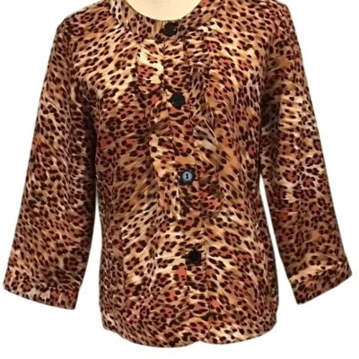 Blusa Top JOANNA Estampado Leopardo Botones Mujer Flanqueada por Volantes Bolsillos Grande Foto 1 de 4