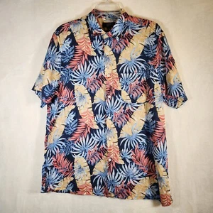 Club Room 100% Linen Button Down Hawaiian Shirt Blue Tropical Print Large - Picture 1 of 10