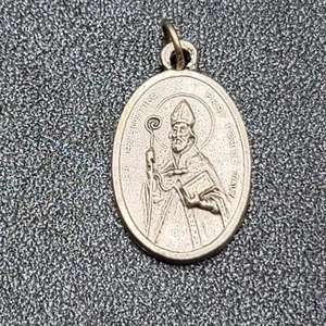 Ciondolo medaglia Santa Monica con Sant'Agostino Italia tono argento 1 pollice - Foto 1 di 6
