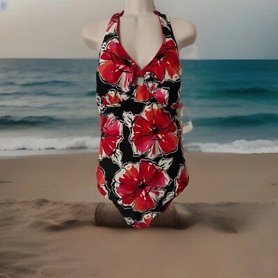 NUEVAS ETIQUETAS TROPICAL ESCAPE TALLA 16 TRAJE DE BAÑO MUJER FLORES ROJAS 1 PIEZA Foto 1 de 3
