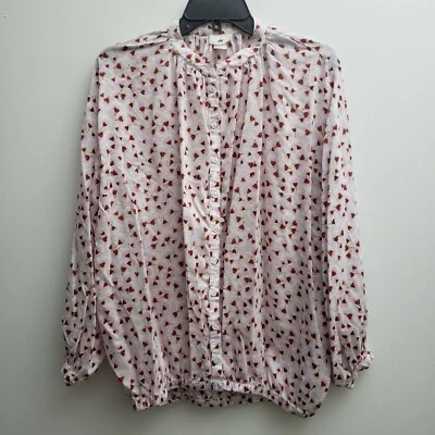 Anna Glover H&M Oversize 2/S Long Sleeve Floral Blouse Grey Pink Button Front - Image 1 of 4